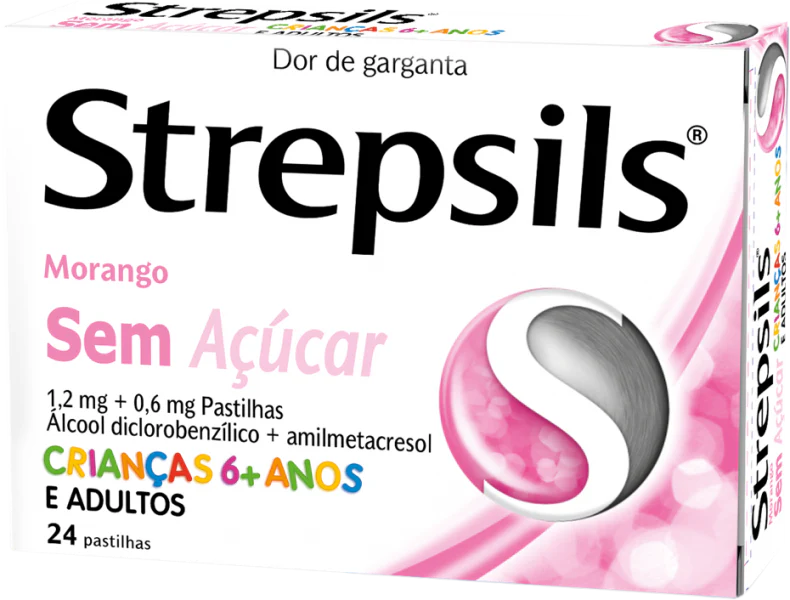Strepsils Morango Sem Açúcar, 1,2/0,6 mg x 24 Pastilhas
