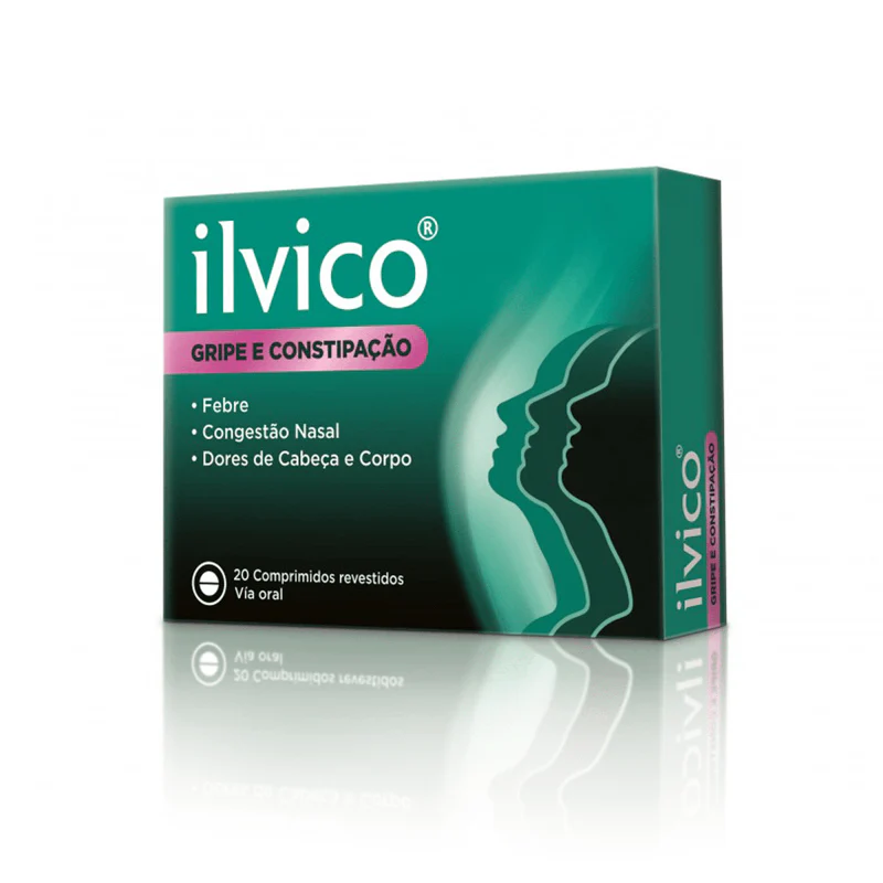 Ilvico(Paracetamol + Ascorbato de cálcio dihidrato + Cafeína + Hidrogenomaleato de bromofeniramina.) Gripe e Constipação 20 Comprimidos Revestidos